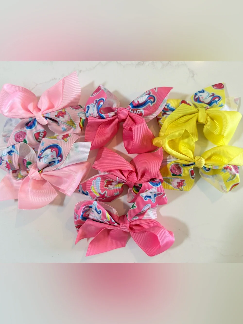 Kids Ribbon Hair Bows Set in Bright Pink, Lt Pink,Yellow, Lt Blue, Teal, White